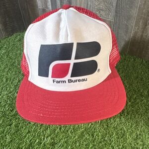 Vintage Farm Bureau Trucker Hat Red White‎ Snapback Mesh Cap Agriculture Promo